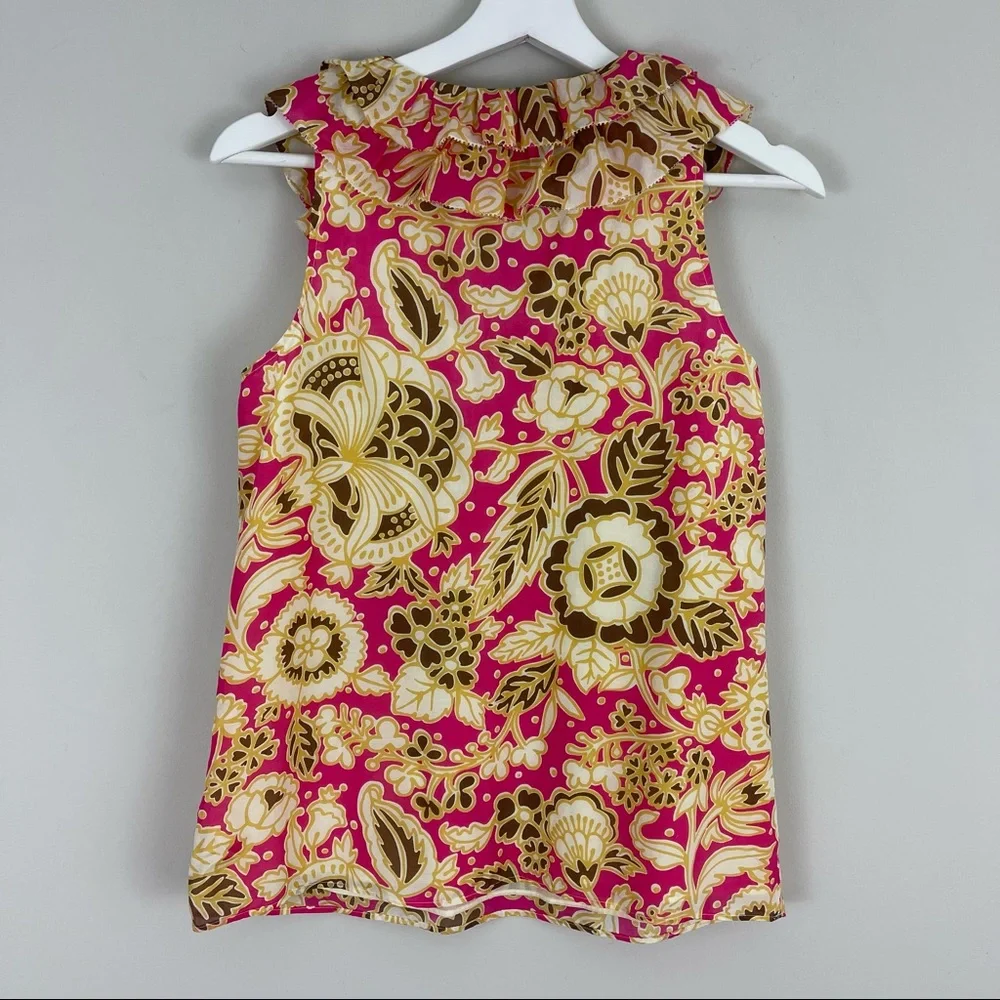 J. Crew Floral Sleeveless Key Neck Top